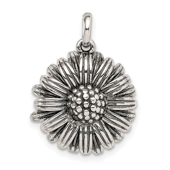 Kazi Luxury Sterling Silver Antiqued Sunflower Pendant - Picture 1 of 3